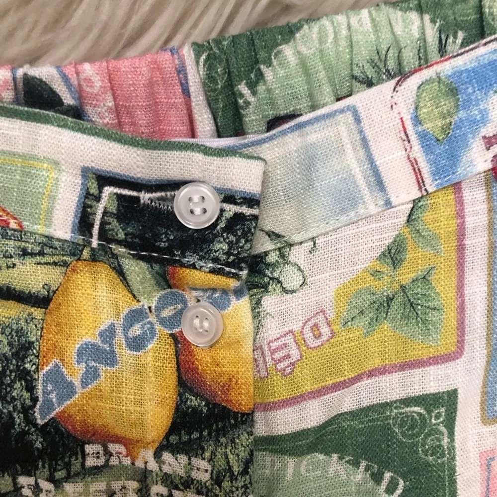 Anthropologie DR2 Linen Novelty Fruits Patchwork Multicolor Midi A-line Skirt M - Picture 4 of 10